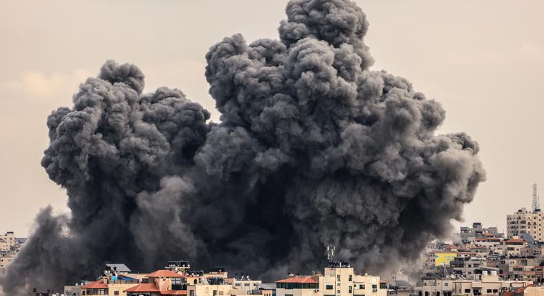 Plumes of black smoke covered the skies above Gaza on Monday.