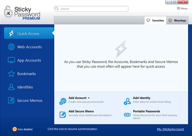 Główne okno programu do przechowywania haseł - Sticky Password Premium