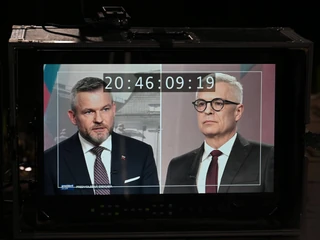 Kandydaci na prezydenta Słowacji Peter Pellegrini oraz Ivan Korčok podczas debaty w TV Markiza w Bratysławie