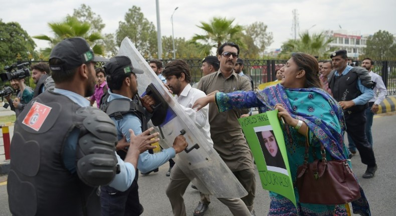 Journalists and police clash during a rally to mark World Press Freedom Day in Islamabad last year