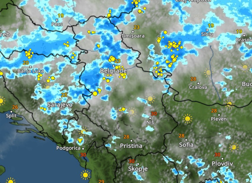 Pljuskovi sa grmljavinom u 15h