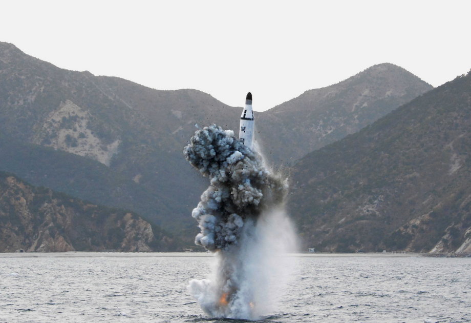A submarine ballistic missile test is seen in this undated photo released by KCNA.