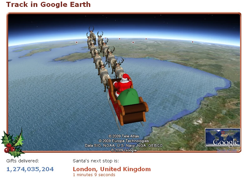 Święty Mikołaj w Google Earth (2009)