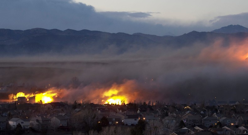 Homes and businesses were destroyed by the Marshall fire outside Boulder, Colorado, in December 2021.Getty Images