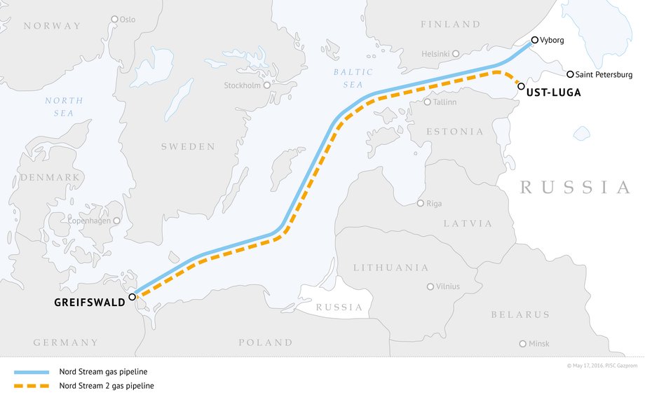 Mapa inwestycji Nord Stream 2