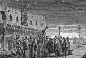 Galileo Galilei (1564-1642) demonstrating his telescope, Venice, 1609. In this artist's reconstructi