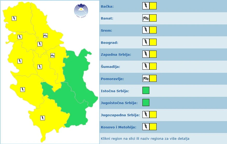 Meteoalarm za utorak, 14. april