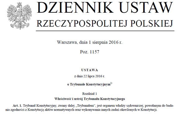 Ustawa o TK opublikowana w Dzienniku Ustaw