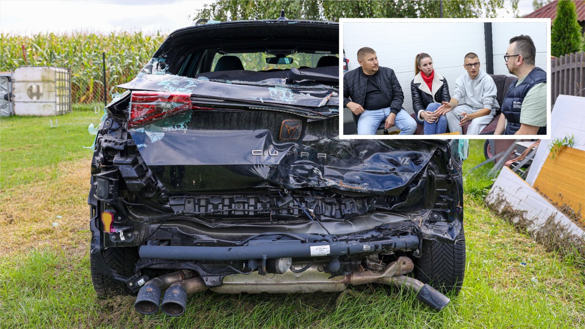 Nieoznakowany radiowóz z Płocka uderzył w auto pary ratującej leżącego mężczyznę