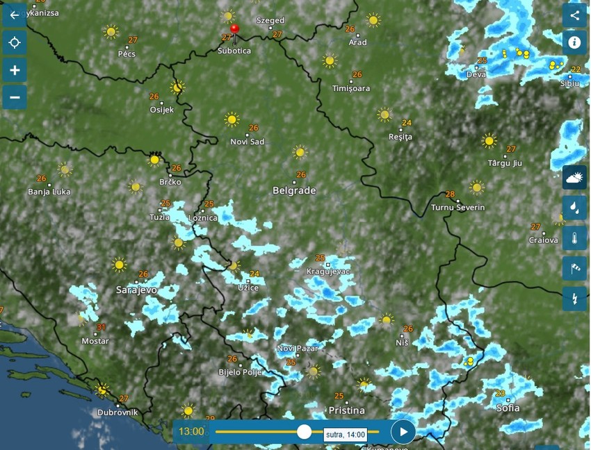 Vremenska radar za nedelju u 13 sati