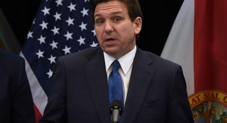 Florida Gov. Ron DeSantis speaks to reporters during a press conference at the Reedy Creek Administration Building on April 17 in Lake Buena Vista, Florida.Paul Hennessy/SOPA Images/LightRocket via Getty Images