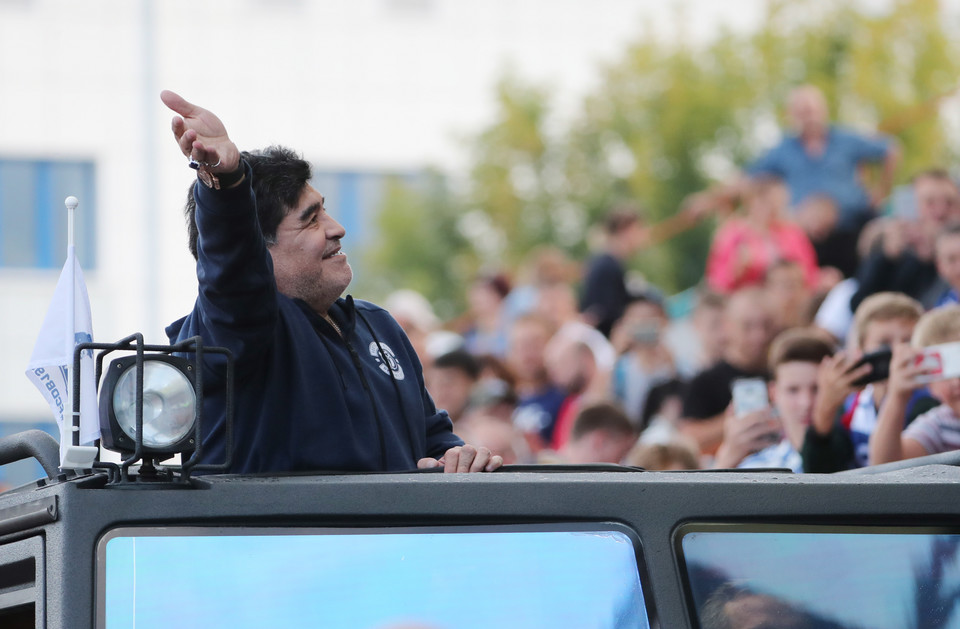 epa06893577 - BELARUS SOCCER MARADONA (Maradona arrives in Brest)