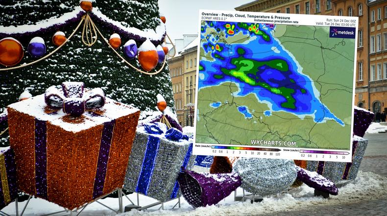 Pogoda w Boże Narodzenie będzie daleka od zimowej (mapa: wxcharts.com)