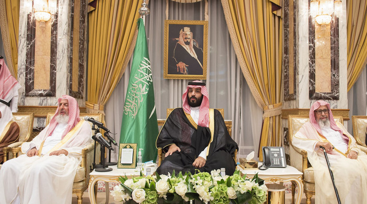 Mohamed bin Szalmán koronaherceg, miniszterelnök a uralkodót ábrázoló festmény alatt/ Fotó:Northfoto