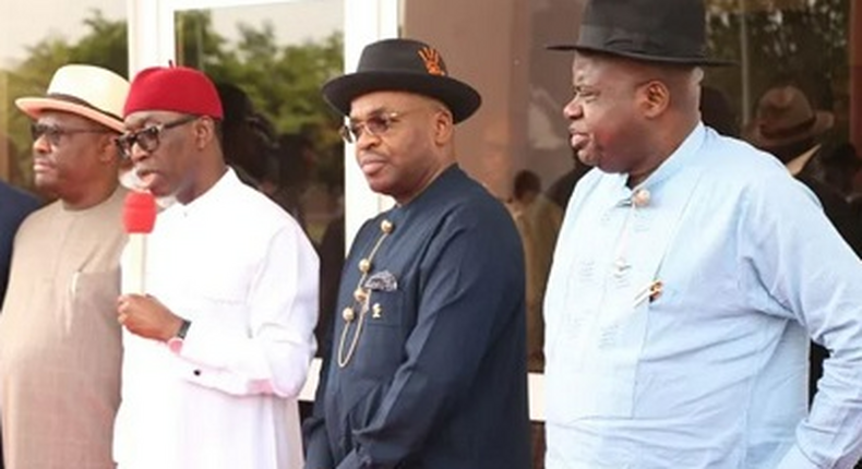 Governors Nyesom Wike of Rivers, Ifeanyi Okowa of Delta, Emmanuel Udom of Akwa Ibom and Douye Diri of Bayelsa state (TheNation)