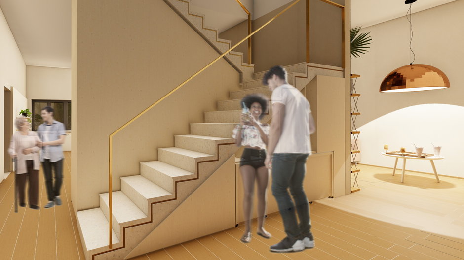 Mieszkanie składa się z dwóch poziomów i zaprojektowane jest dla trzech mieszkańców