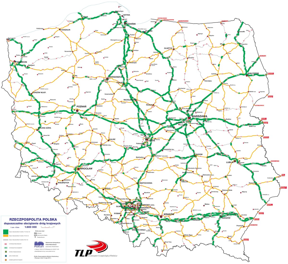 Mapa Polski z drogami o nośnosci 11,5 tony