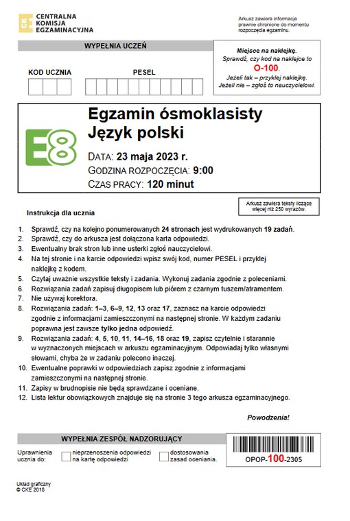Egzamin ósmoklasisty 2023 Polski. ODPOWIEDZI I ARKUSZE CKE Dziennik.pl