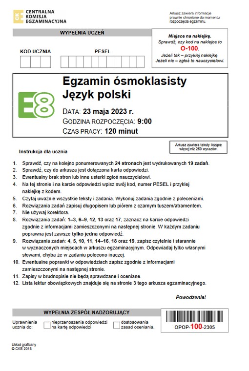 Egzamin ósmoklasisty 2023: Odpowiedzi do arkusza CKE z polskiego