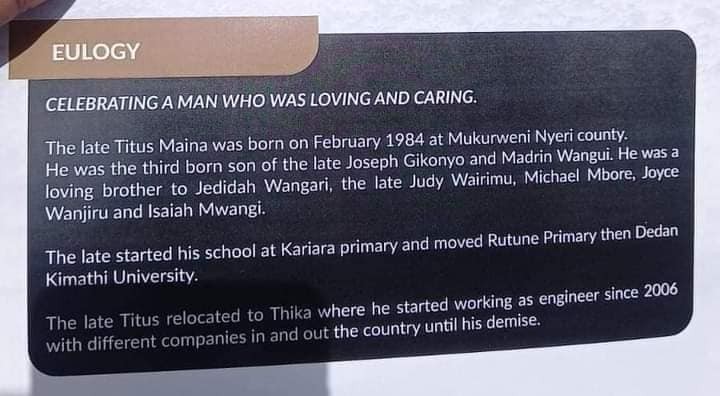 Tirus Maina's eulogy 