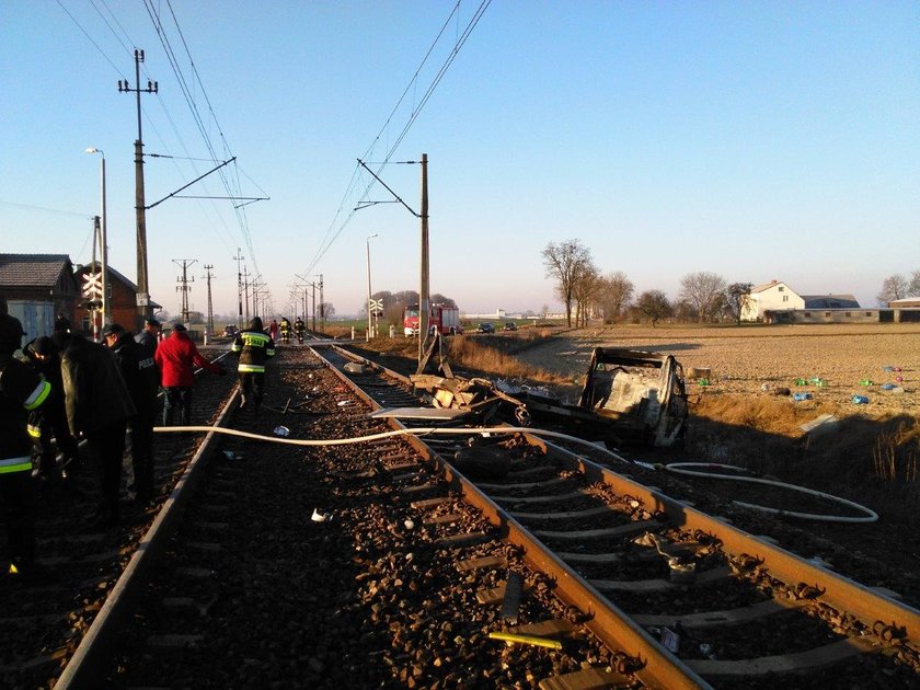 Samochód z butlami gazowymi wjechał pod pociąg