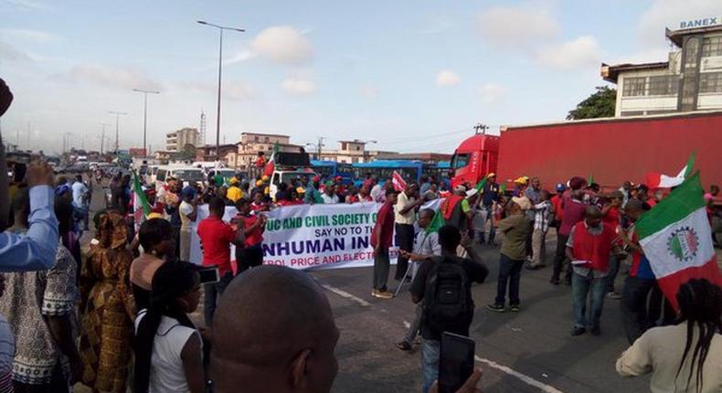 NLC strike on Ikorodu Road, Lagos on May 8, 2016