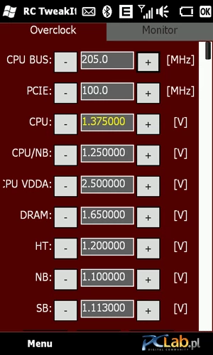 Zakładka Overclock