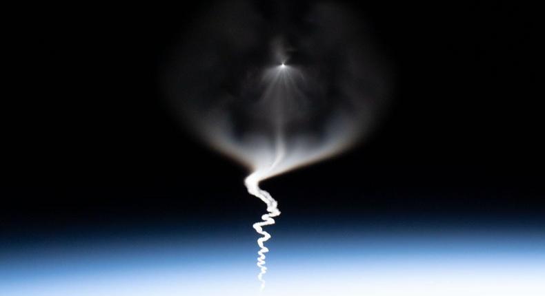 A Russian Soyuz spacecraft ascends after its launch, as seen from the International Space Station.NASA/Christina Koch