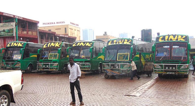 Link buses in their park in Kampala