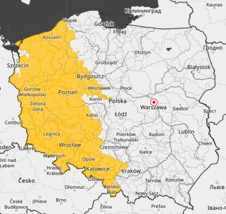 Ostrzeżenia wystosowane przez Instytut Meteorologii i Gospodarki Wodnej