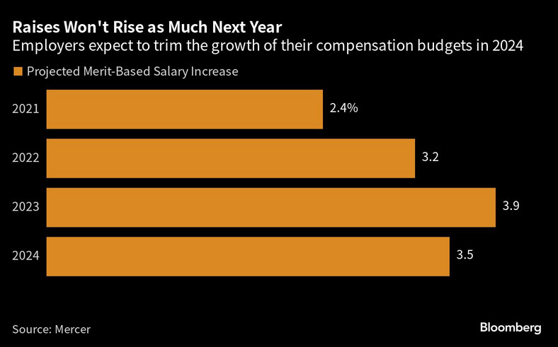Podwyżki nie wzrosną tak bardzo w przyszłym roku. Pracodawcy spodziewają się ograniczenia wzrostu budżetów wynagrodzeń w 2024 r