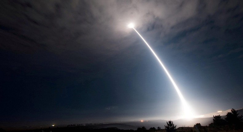 An unarmed Minuteman III ICBM is launched during a test at Vandenberg Air Force Base in California, August 2, 2017.
