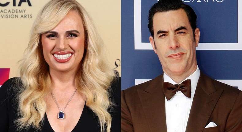 Rebel Wilson at the 2024 AACTA Awards in Gold Coast and Sacha Baron Cohen at a 2021 Oscars screening in Sydney.Chris Hyde/Getty Images/Rick Rycroft-Pool/Getty Images