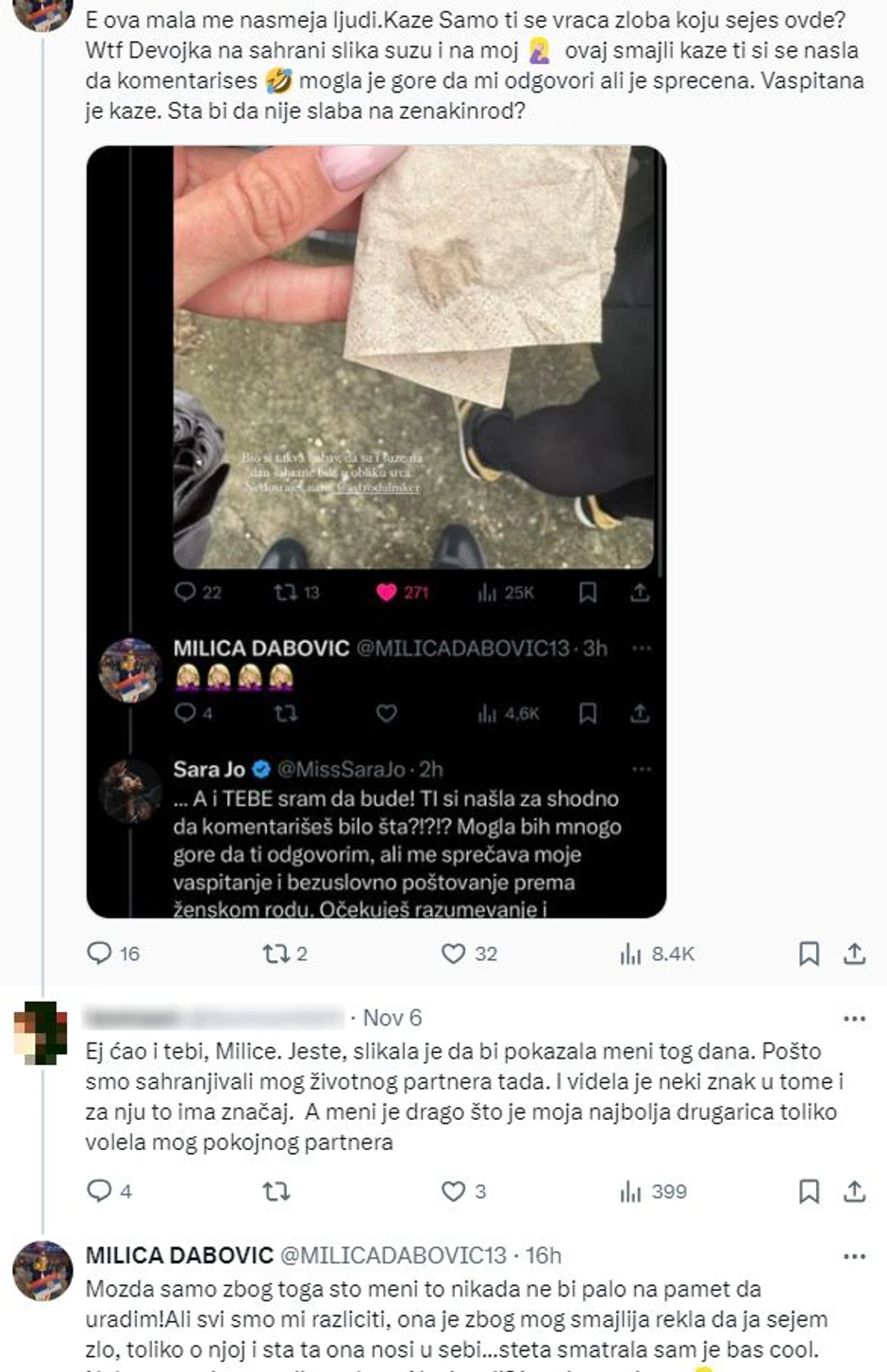 Miličini komentari na Sarin račun