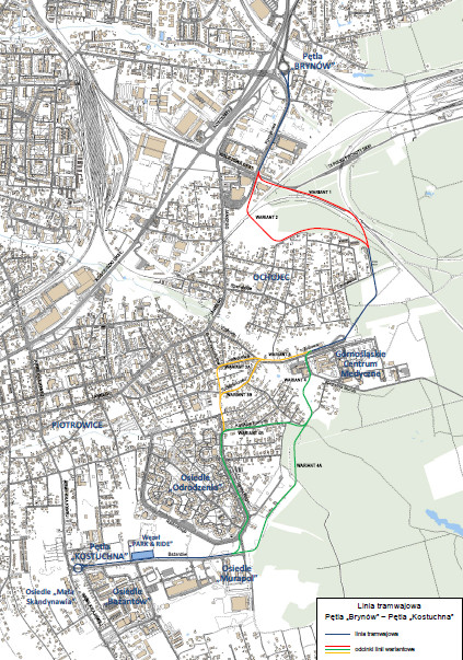 Mapa UM Katowice przedstawia trasę tramwaju