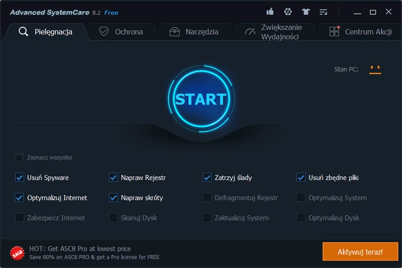 Główne okno programu Advanced SystemCare Free