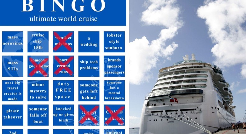 TikTokers are following along with all the drama on Royal Caribbean's Ultimate World Cruise via a crisis-themed bingo card.Kara Harms/TikTok/Getty Images