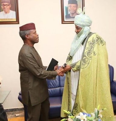 Emir of Kano, Sanusi Lamido Sanusi visits Vice President, Yemi Osinbajo on August 5, 2015, at the State house in Abuja. 