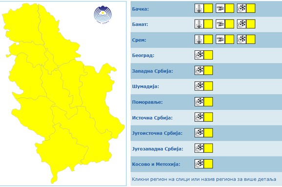 Meteo alarm za sredu, zbog niskih temperatura, snega, leda i magle