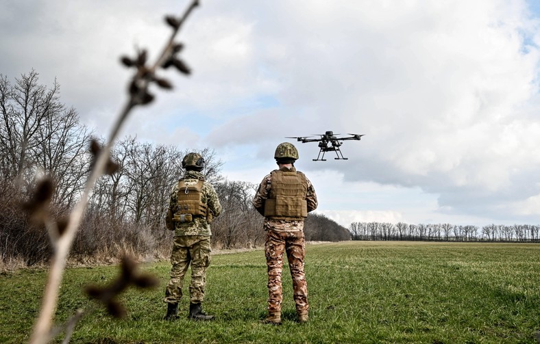 Ukrainian soldiers launch a drone on February 2, 2024 in Zaporizhia province, Ukraine.