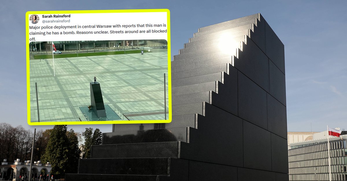 Mężczyzna wszedł na pomnik smoleński. Groził wysadzeniem się w powietrze