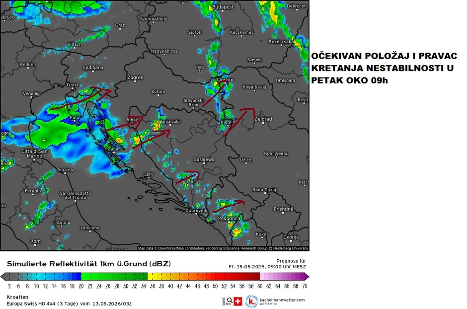 Kretanje nestabilnosti u petak oko 9 sati