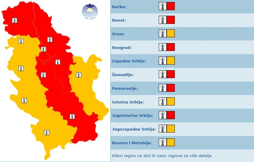 Meteoalarm za  četvrtak