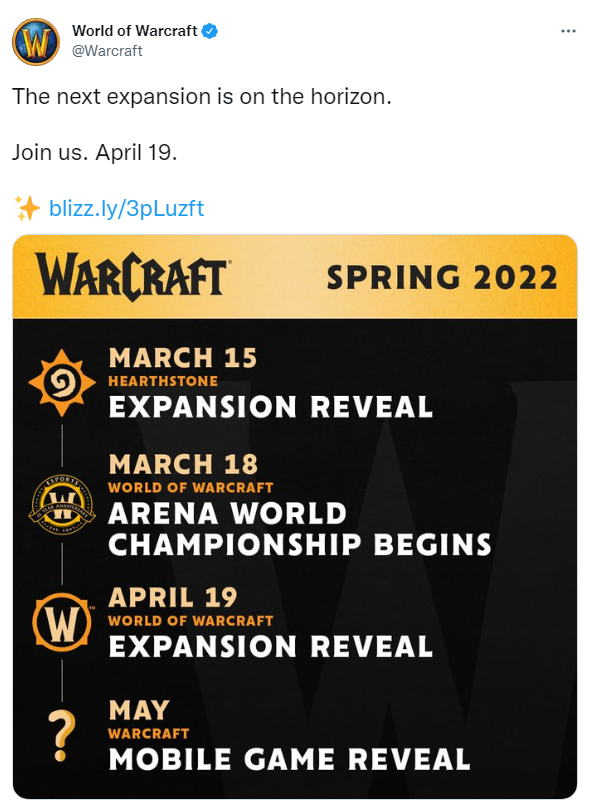 Všetky dátumy oznámení od Blizzardu pokope.