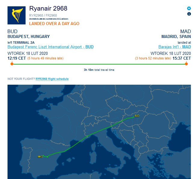 Samolot z Budapesztu do Madrytu