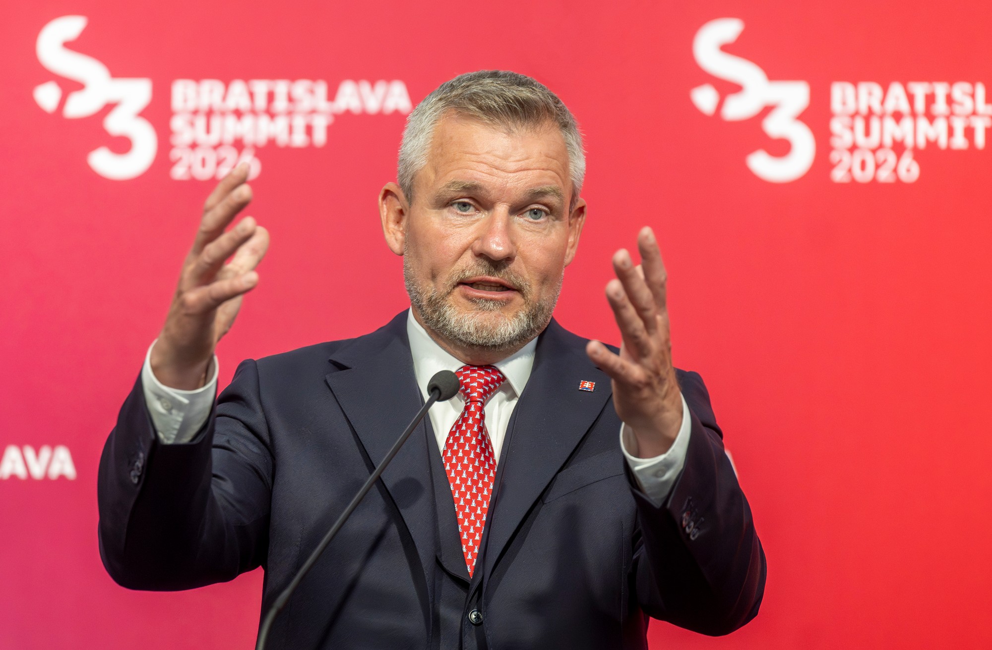 Tlačová konferencia po stretnutí prezidentov krajín Slavkovského formátu v Bratislave.