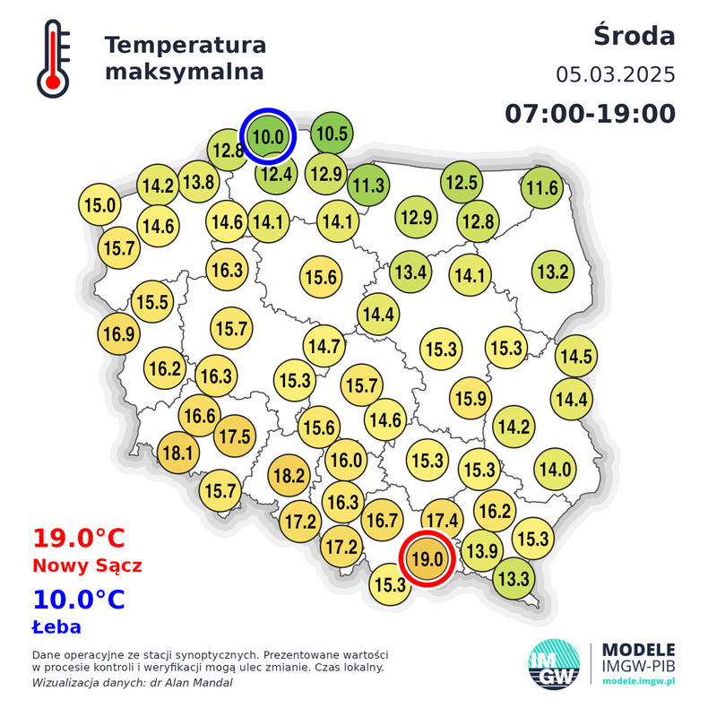 Temperatura maksymalna w Polsce w środę