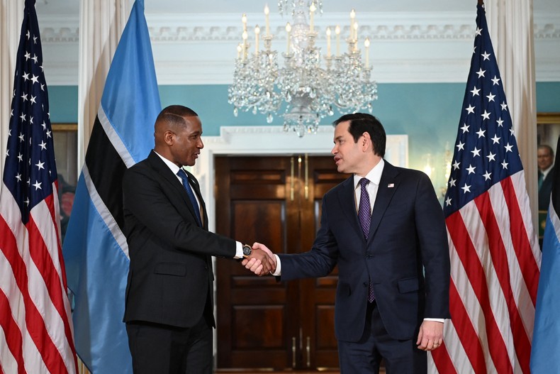 US Secretary of State Marco Rubio meets with Botswana's President Duma Boko in the Treaty Room of the State Department in Washington, DC, on March 7, 2025. [Photo by ALEX WROBLEWSKI/AFP via Getty Images]