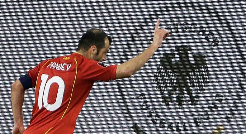 Goran Pandev, who scored as North Macedonia's upset Germany in Duisburg in World Cup qualifying in March, will lead his country in the Euros Creator: THILO SCHMUELGEN