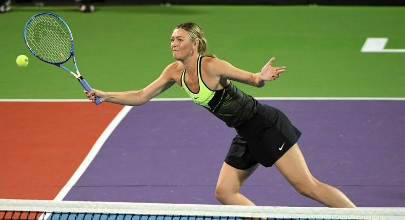 Tennis player Maria Sharapova competes in the World TeamTennis Smash Hits charity tennis event benefiting the Elton John AIDS Foundation at Caesars Palace on October 10, 2016 in Las Vegas